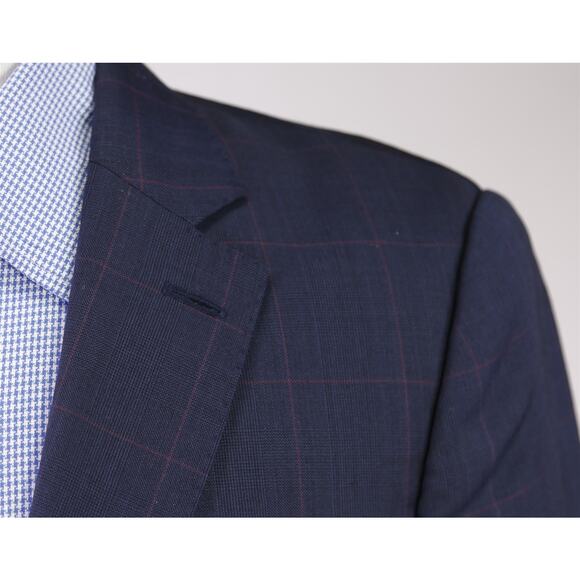 Custom Made Blue Pink Windowpane 2-Btn Blazer Jacket 38S - Picture 4 of 10